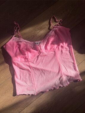 I Am Gia Sexy Pink Lace-Trim Satin Camisole Top